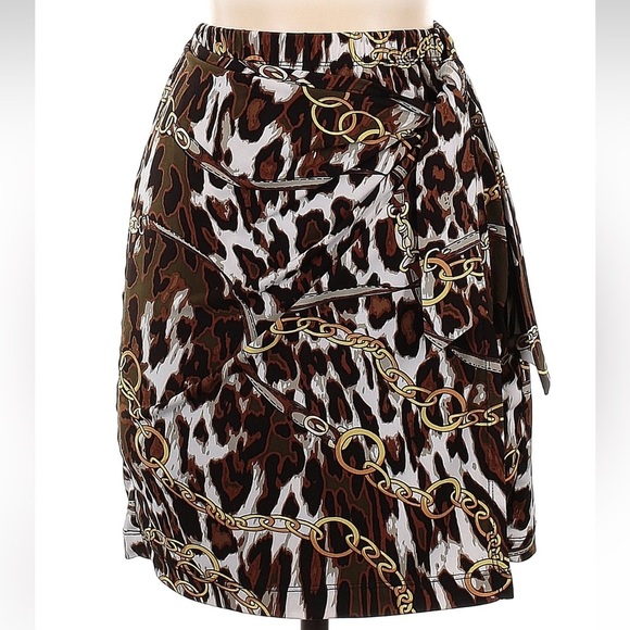 Vintage Cache Brown and Black Leopard Print Chain Faux Wrap Skirt Size 0 XXS XS - Picture 1 of 5